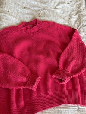 Free People Ribbed Crewneck Sweater in Hot Pink